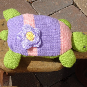 Turtle, Small Pillow, Hand Knit Toy, Knitted Turtle, Striped Toy, Ready to Ship