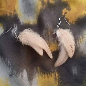 Light Brown Feather Earrings - Tan Feather Earrings - Taupe 