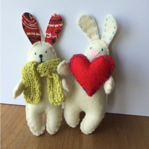 Stuffed Bunnies - A pair of Felt Bunnies -Partners in Crime - Stuffed Toys - Best Friends - softies - small toys - personalized gifts