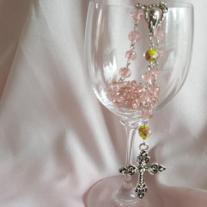 SOLD - Pink Floral Rosary Beads