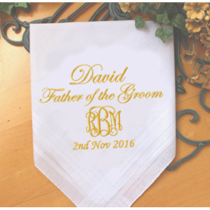 Embroidered Father of the Bride Wedding Handkerchief, Customized personalised personalized Hankies Wedding Gift