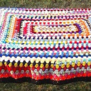 Afghan - crochet rectangular granny square blanket 48" x 42" multi color rainbow throw - multiple textures - OOAK