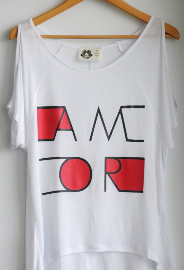 AMOR, handmade printed, tee, t-shirt, top