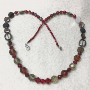 Raspberry & Chocolate handmade beaded necklace 22" long