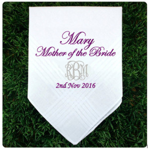 Embroidered Mother of the Bride Daddy Wedding Handkerchief, Customized personalised personalized Hankies Wedding Gift