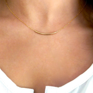 Curved Bar Necklace, Dainty, Gold Layering Necklace