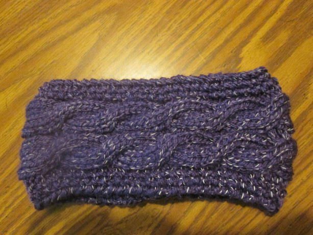 Hand Knit Headband/ Earmuff- Reflective Purple