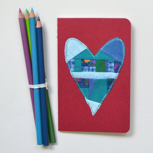 Patchwork heart notebook -- small red Moleskine journal