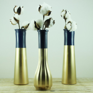 Wedding Vase Collection Set of 6 Navy Blue Gold Dipped - Glam Wedding - Reception Table - Centerpieces - Bud Vase Set - Striped Vases