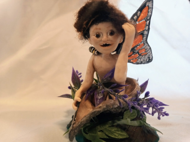 Ooak miniature Polymer clay Monarch Butterfly Fairy sculpture figure mixed media art doll