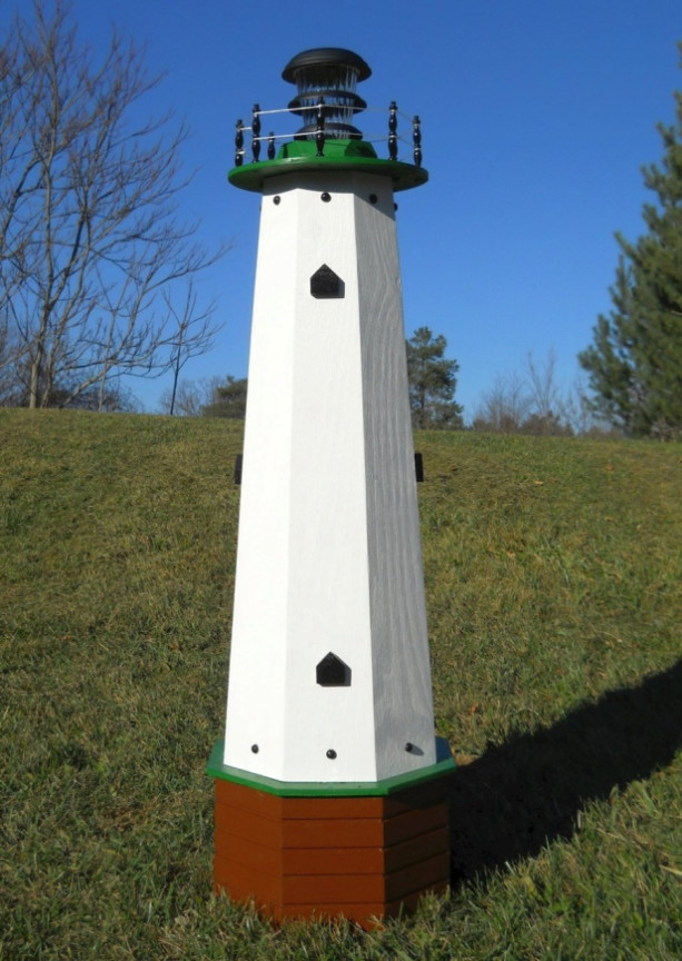 48" Solar lighthouse wooden well pump cover decorative garden ornament - green accents
