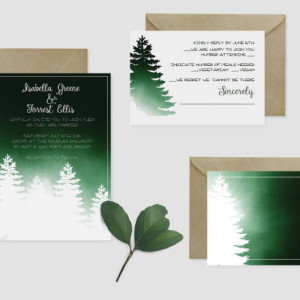 Custom Wedding Invitations - Set of 25 - Forest - Winter - Outdoor - Green and White - Wedding Ensemble