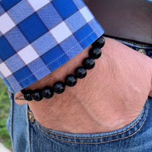 Men's black handmade glass beaded bracelet 7-8mm