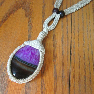 Wrapped Stone Hemp Necklace Druzy Onyx Agate Necklace 