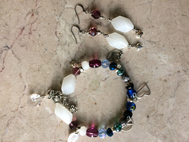 Charms bracelet set made with multicolor glass beads & earrings.