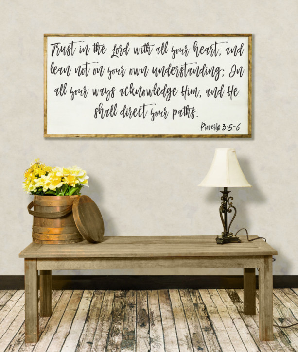 Trust In The Lord Wood Sign, Inspirational Proverbs 3:5-6, Scripture, Living Room Wall Art, Bible Home Decor, Christian Life Sign, Farmhouse