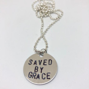 SAVED BY GRACE Metal Stamped Necklace