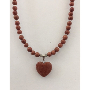 Gorgeous Goldsand Beaded Necklace, Goldsand Heart Pendant