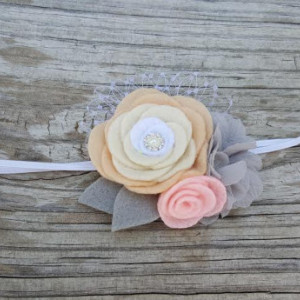 Peach Flower Headband { Made in The USA By Hands } 