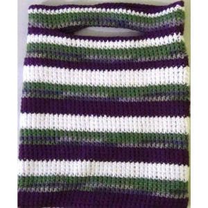 Crocheted Bag - Cotton Tote - Purple, Green, White Stripe - 10" x 13" Reusable Handmade Gift Bag