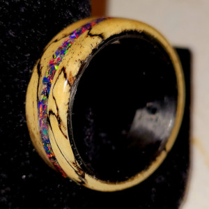 Custom wood and opal ring
