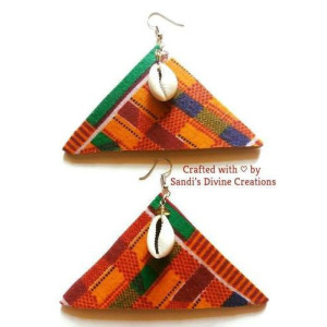 Kente Fabric, Kente Earrings, Kente Cowrie Earrings, Kente Tribal Earrings, Ankara Earrings, Cowry Earrings, Kente Ankara Fabric Earrings
