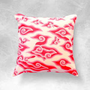 Red Batik Pillow, Handmade Decorative 18 x 18 inches Pillow, Traditional Chinoiserie Batik Mega Mendung Pillowcase, Modern Decorative Pillow for Couch