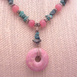 Turquoise and Pink Elegance Necklace Earring Set