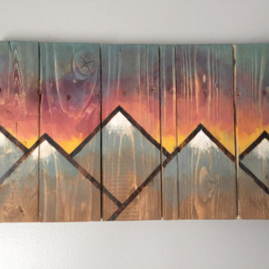 Handmade Mountain Sunset Scene on Repurposed Pallet Wood