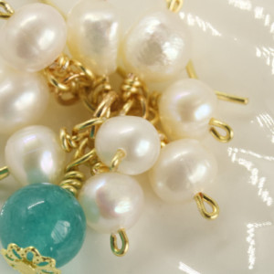 Freshwater Pearl Earrings, Pearl Cluster Earrings, Dangle Earrings, Blue Quartz Earrings