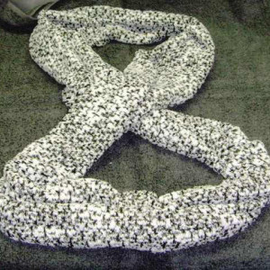 White/Black infinity scarf,  "Handmade" (8"x32") for Women