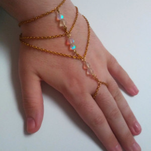 Gold and Opalized Glass Hand Chain