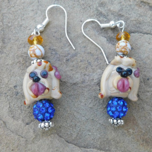 Lamp Work Dog Face Earrings, Glass  Bead Earrings, Dog Lover Gift, Handmade Earrings