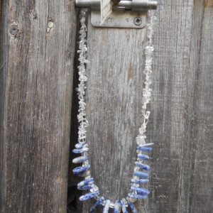 Necklace-Rock Crystal Chips(Clear) with Sodalite(Blue and White)-Long Beads