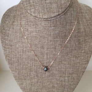 Small Black Pearl Necklace with Choice of 14k Rose Gold Filled Necklace Length of 16 or 18