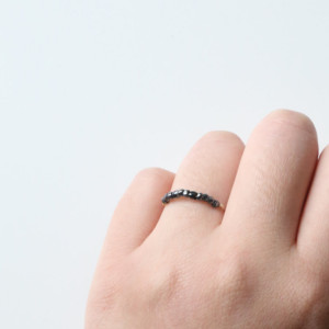 Mystic Black Bead Ring - Thin Gold Band - Black Beaded Ring - Gold Thumb Ring - Stacking Ring - Thin Filled Ring - Minimalist Handmade Ring