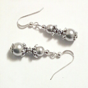 Dove Gray Pearl Silver Bridal Earrings, Bridesmaid Gift, Prom Jewelry, Earrings Present, Crystal Pearl Earrings, Victorian Earrings, Hers