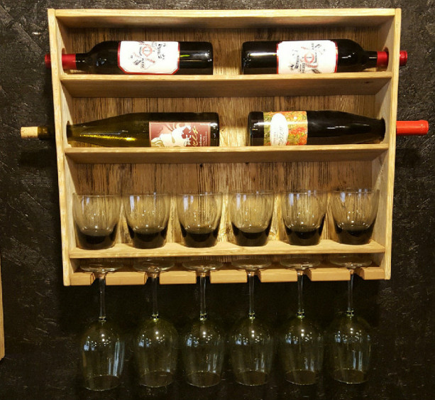 Country Rustic Wine Rack with Stemmed and Stemless Wine Glass Storage