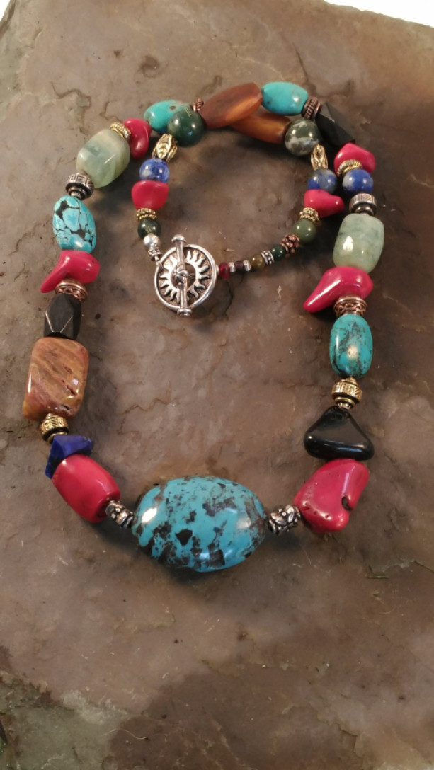 Blue Turquoise and Semi-Precious Necklace