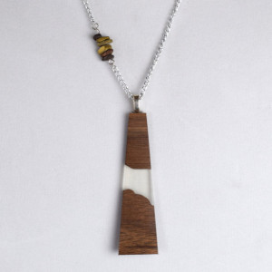 Wood and Resin Necklace - Handmade with Stone Accents