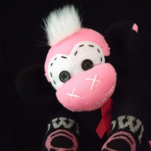Sock monkey : Breast Cancer Amelia ~ The original handmade plush animal made by Chiki Monkeys