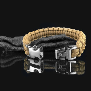 Coyote Brown Designer Unisex Braided Survival Mil-Spec Type III 550 Parachute Cord with Full Metal Alloy Quick Detach Buckle (Chrome)