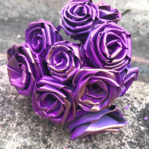 Light Purple and Dark Purple w Rose Gold Dozen Flowers in a bouquet with natural stems and art signature handmade abstract roses that last
