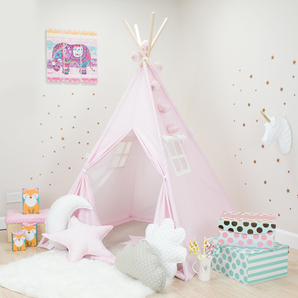 Pink with White Mini Stars Kids Teepee Set