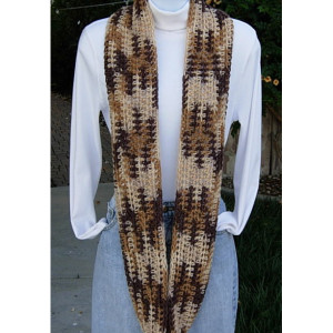 SUMMER SCARF Infinity Loop Cowl Brown Beige Tan Cream Multicolor Handmade Crochet Knit Endless Circle..Ready to Ship in 3 Days