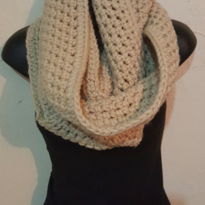 Thick Chunky Infinity Cowl Handmade Crochet Scarf in 7 Colors - Black, Brown, Grey, Tan/taupe, Cream/beige, White w. specks, and Red