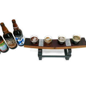 SAMPLER - Lovia - 4 Glass Beer Flight Sampler paddle / made from retired Napa wine barrels - 100% Recycled!