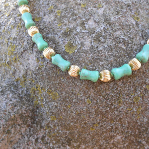 Necklace-Mint Green Howlite-Bone Shaped beads, Gold Platted Beads