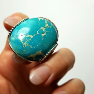 Handmade Variscite Ring Size 10.5 - 11.5 Sterling Silver Natural Turquoise Blue