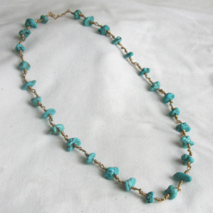 Handmade Natural Turquoise and Brass Link Necklace